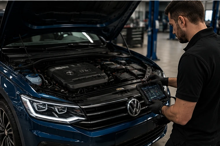 Volkswagen receiving diagnostic service for a German vehicle in Alexandria Virginia