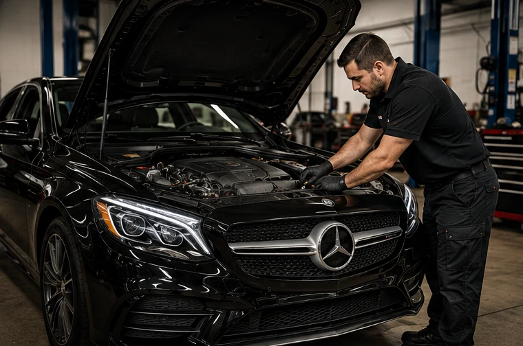 Mercedes-Benz receiving mechanical repair service in Alexandria Virginia