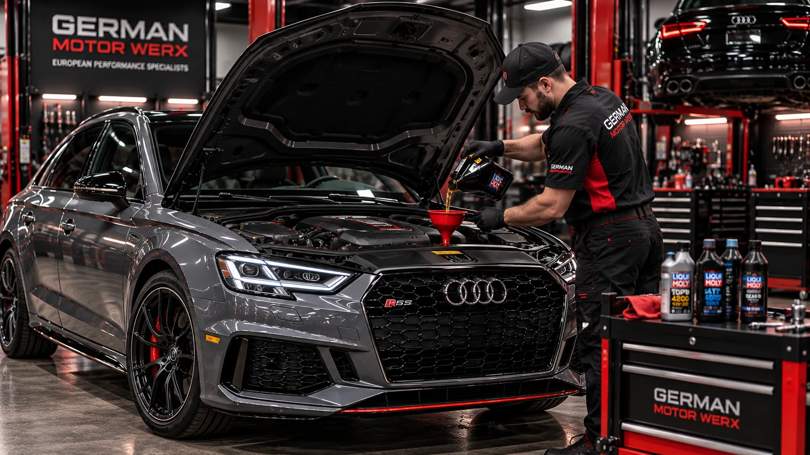 Audi receiving fluid and maintenance service