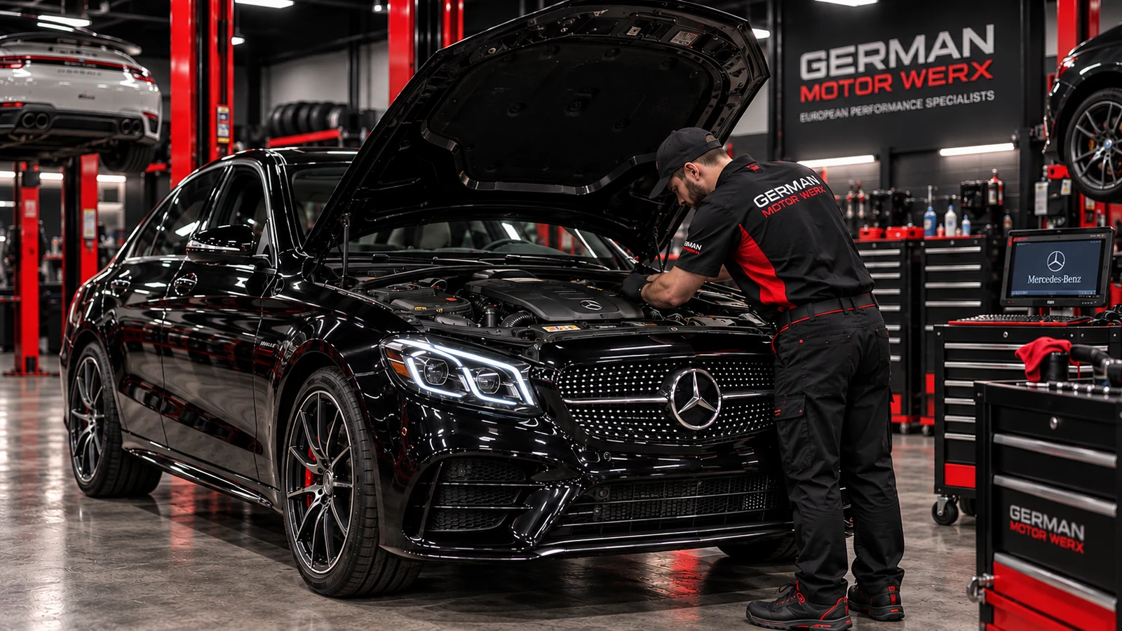 Mercedes-Benz receiving professional maintenance service in Alexandria Virginia
